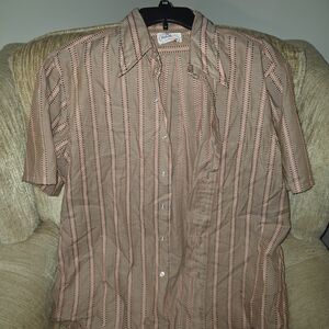 Men's Tan Striped Button-Down Shirt
